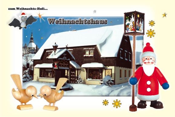 Weihnachtshaus Seiffen mit Weihnachtsmann