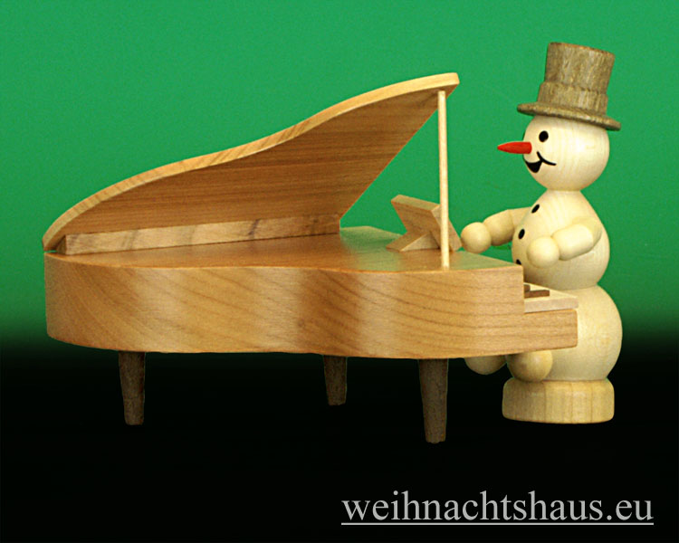 Seiffen Weihnachtshaus - .Kugelschneemannmusikant natur Klavier Wagnerschneemann - Bild 1