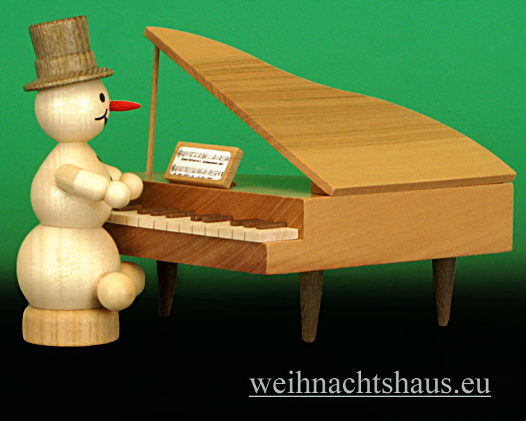 Seiffen Weihnachtshaus - .Kugelschneemannmusikant natur Klavier Wagnerschneemann - Bild 2